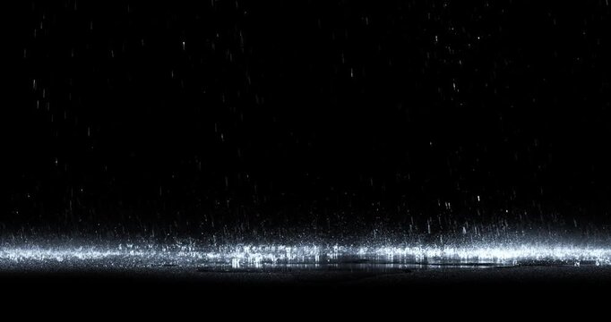4k Rain over black background, realistic rain can be use in your composition, Rain hits the ground effect, Splashing rain