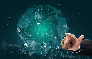 AI innovation with neural network and digital transformation. AI innovation drives automation,...
