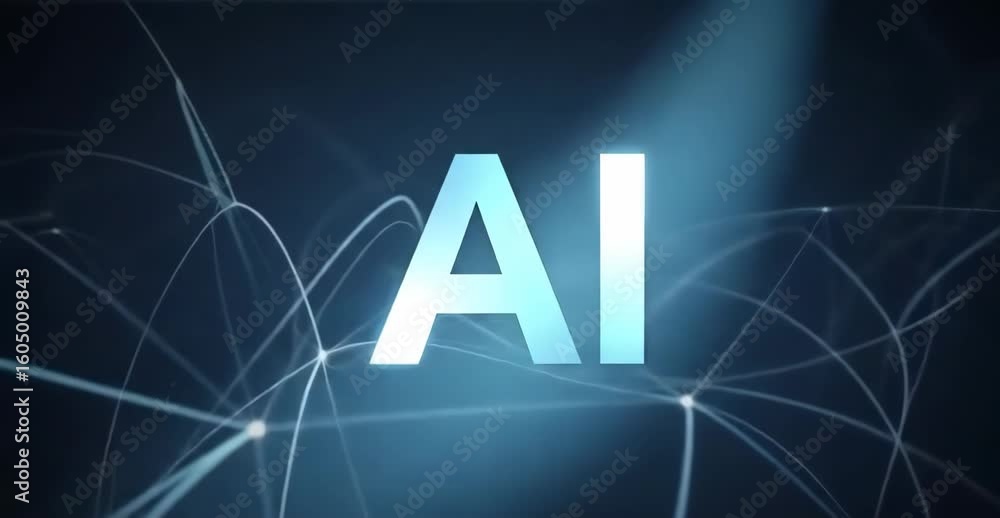 Poster ai text with glowing network connections on a dark blue background for artificial intelligence conce