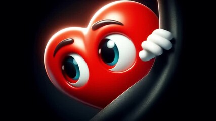 Animation of a 3D cute adorable red heart cartoon