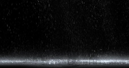 4k Rain over black background, realistic rain can be use in your composition, Rain hits the ground effect, Splashing rain - Powered by Adobe