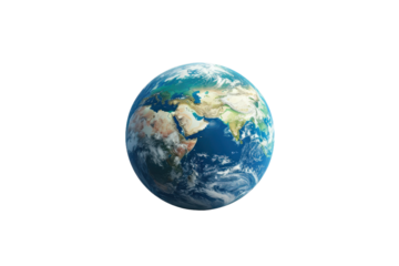 Detailed globe of planet Earth displayed with transparent background