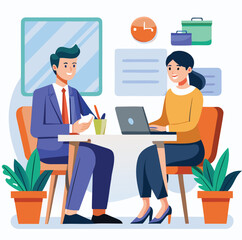 Job Interview Vector – HR Manager and Candidate in Flat Color Style on White Background