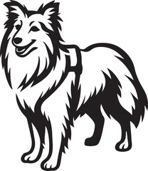 Dog with harness silhouette vector design, Walking dog outline black and white