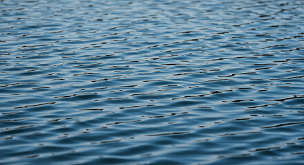 Close-up view of a calm, deep blue water surface with small, gentle ripples creating a serene and abstract natural background.