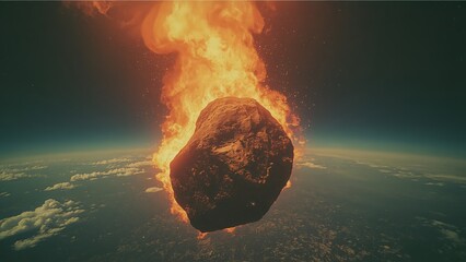 Fiery Asteroid meteor falling Burning Celestial Rock Inferno Astronomy Cosmis Space Disaster Apocaypse 
