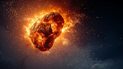 Fiery Asteroid meteor comet falling Celestial Rock Inferno Astronomy Cosmis Space Disaster Apocaypse 