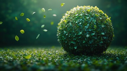 Lush green sphere amidst a grassy field