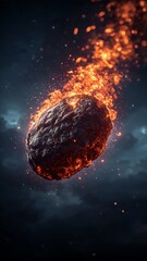 Fiery Asteroid comet meteor in Space Planet Burning Celestial Rock Astronomy Cosmis Disaster Apocalypse