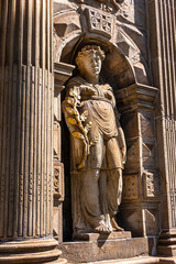 Architectural fragment of Leiden City Hall (Stadhuis). The facade of the City Hall dates from 1595.