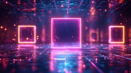 Abstract glowing cubes on a digital floor