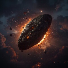 Falling Asteroid comet meteor into Planet Burning Celestial Rock Astronomy Cosmis Outer Space Disaster Apocalypse Science