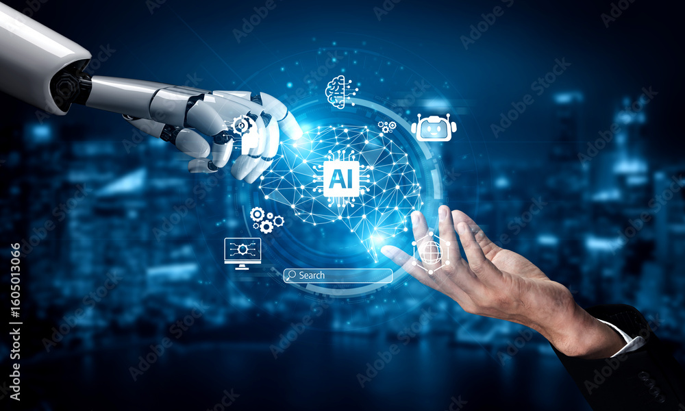 Poster ai assistant brain processor with llm technology, big data, machine learning, generative ai for busi