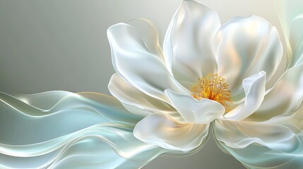 Elegant white magnolia with flowing fabric