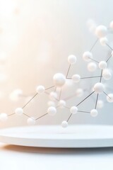 Obraz premium Network of white spheres linked by lines sits on platform. Concept art with neutral colors, relating to 'neural networks'.
