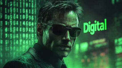 Man in sunglasses, digital background