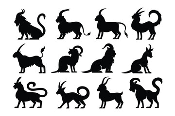 Silhouetted demonic figures with bat wings and tridents stand in various menacing poses against a white background