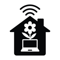 Remote Work Icon – Home with Laptop and Wi-Fi PNG