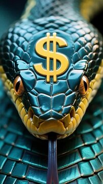 close up of high quality snake head with US dollar pattern	
