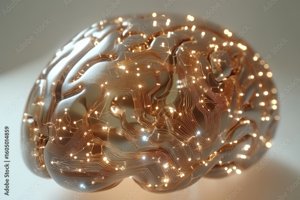 Poster network of connections forms a digital brain illustrating modern technology and neural pathways in a