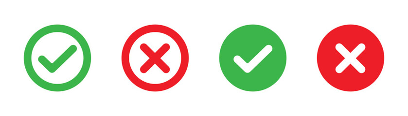 Fototapeta premium check mark icon button set. check box icon with right and wrong buttons and yes or no checkmark icons vector in green tick box and red cross