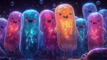 Colorful, friendly microbes in a bubbly environment