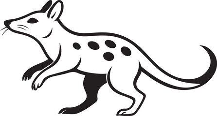 Spotted quoll black and white silhouette marsupial, Quoll animal vector with simple details