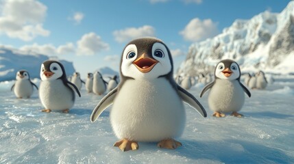 Cute penguins on ice