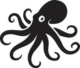 Octopus with white eye silhouette black and white, Deep sea creature design graphic