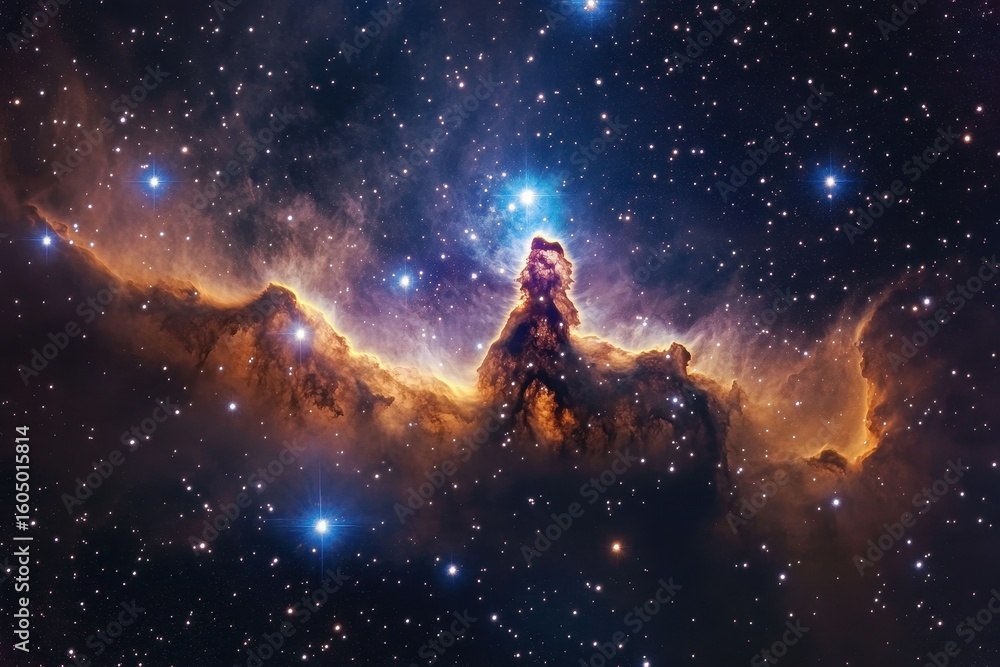 Poster captivating cosmic display highlighting a vibrant nebula with countless stars scattered in the expan