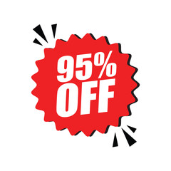 95% Off Red Badge– 95% Discount Sticker for Sales, Offers, and Promotions