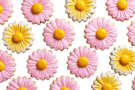Floral sugar cookies arranged in a grid pattern