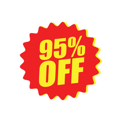 95% Off Red Badge– 95% Discount Sticker for Sales, Offers, and Promotions
