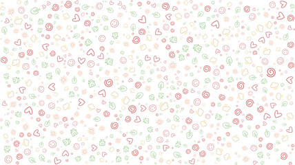 Subtle Scattered Tiny Hearts, Leaves, and Organic Shapes Pattern. Delicate Doodles in Soft Pastel Colors for Gentle, Sweet, or Natural Designs.

