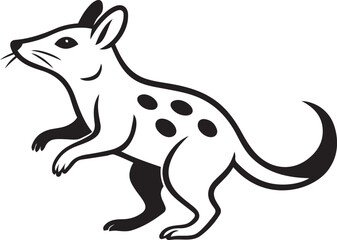 Black and white marsupial quoll illustration, Quoll silhouette vector with spotted body