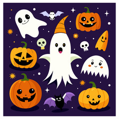 A vector of happy Halloween  elements set in doodle style 