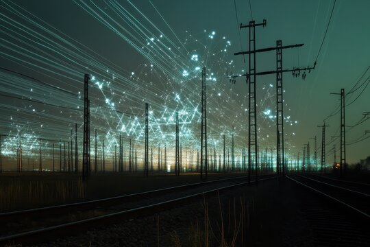 Innovative grid analysis enhancing data processing efficiency in urban environments at night, scope scanning and data processing over grid - Powered by Adobe