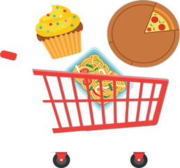 shopping cart, vector Illustration, Fast Food, Transparent Background