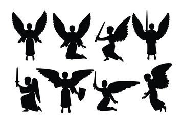 Collection of eight stylized black snake silhouettes in various coiled and striking poses against a white background