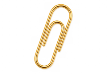 Golden paperclip gleaming against transparent backdrop, representing workplace connectivity, organization, and professional linkage