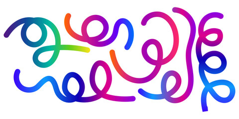 Colorful Rainbow Abstract Gradient Shapes Set. Fluid Wave Elements of Colorful Squiggly Design. Vector Graphic Pattern with Wavy Lines in Bright Colors