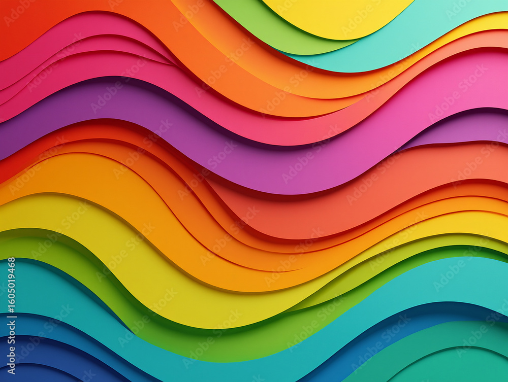Poster abstract colorful background with layered wavy paper shapes in a rainbow spectrum