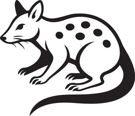 Quoll graphic with spotted body in silhouette, Marsupial vector in black and white illustration