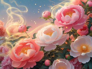 Magical Pink  White Peonies.
