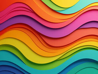 Abstract colorful background with layered wavy paper shapes in a rainbow spectrum