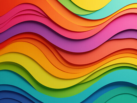 Abstract colorful background with layered wavy paper shapes in a rainbow spectrum