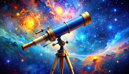 Telescope Gazing at a Vibrant Cosmic Nebula, Stars and Galaxies in the Night Sky