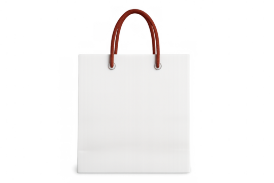 Shopping bag with red handles isolated on transparent background, perfect for showcasing your designs or branding