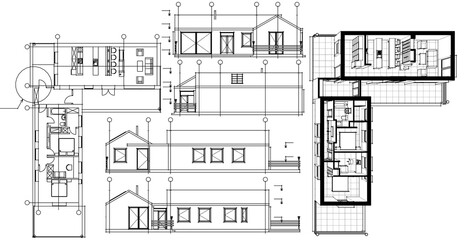  house architectural project sketch 3d illustration