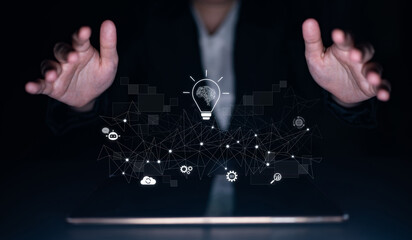 AI innovation with neural network and digital transformation. AI innovation drives automation, powers ideas, AI innovation enhances SEO, and AI innovation enables global connection. Latch